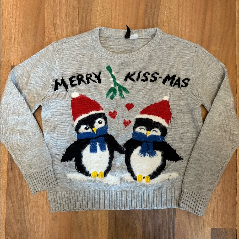 Divided Gray Penguin Christmas Sweater